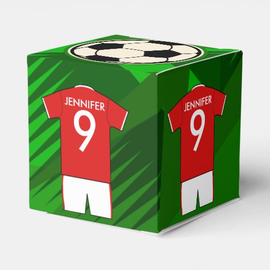 サッカーパーソナライズされたジャージ赤と白ー フェイバーボックス (裏面サイド)