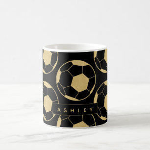 サッカーパーソナライズされたスター名ブラック&金ゴールド コーヒーマグカップ