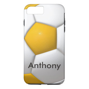 サッカーパーソナライズされたソーサーボール白&黄 iPhone 8 PLUS/7 PLUSケース