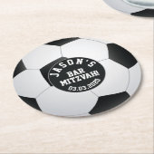 サッカーパーソナライズされたバー（ユダヤ教の）バル・ミツバー白黒 ラウンドペーパーコースター (アングル)