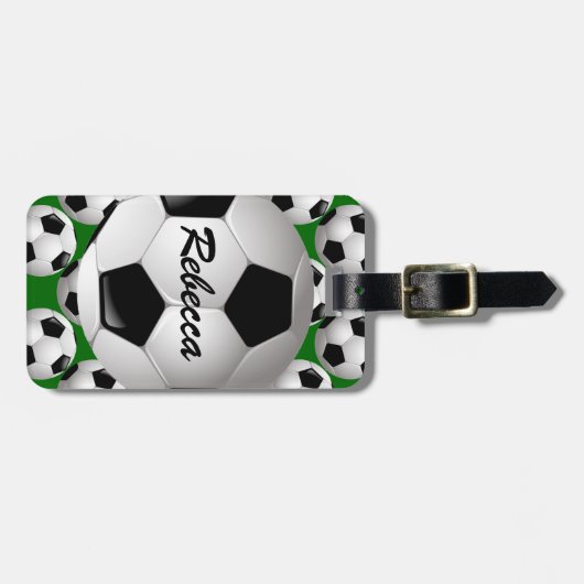 サッカーパーソナライズされたパターンのサッカーボール ラゲッジタグ (正面横)