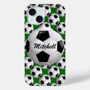 サッカーパーソナライズされたパターンのサッカーボール iPhone 15ケース
