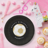 サッカーパーソナライズされたパーティー名黒金ゴールド ペーパープレート (パーティー)