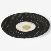 サッカーパーソナライズされたパーティー名黒金ゴールド ペーパープレート (アングル)