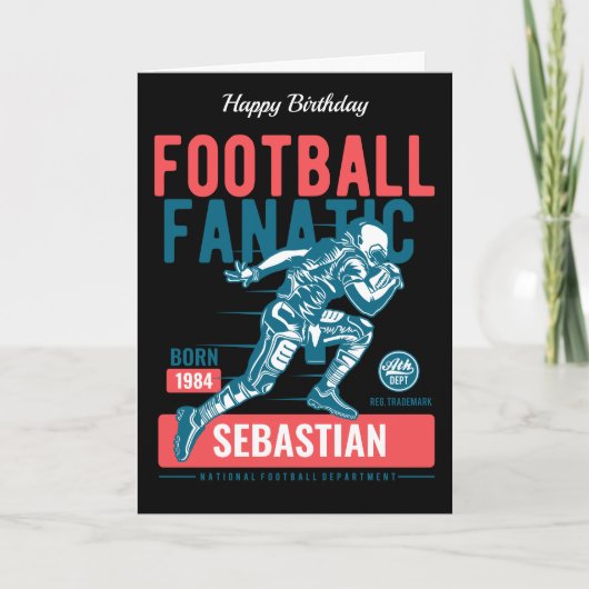 サッカーパーソナライズされたファナティックレトロ誕生日 カード (正面)