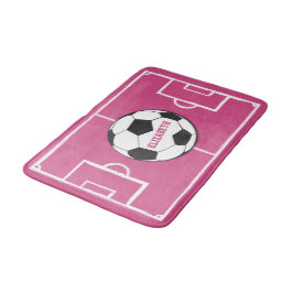 サッカーパーソナライズされたボールとフィールドピンク バスマット