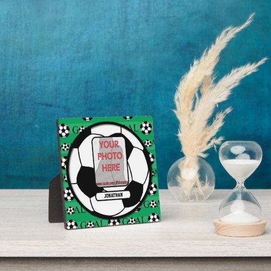 サッカーパーソナライズされたボールの写真と名前 フォトプラーク (インサイチュ)