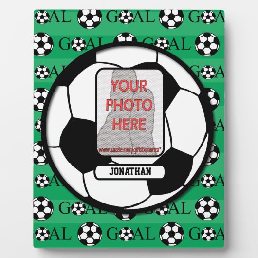 サッカーパーソナライズされたボールの写真と名前 フォトプラーク (正面)