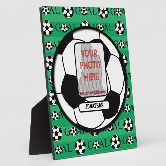 サッカーパーソナライズされたボールの写真と名前 フォトプラーク (側面)