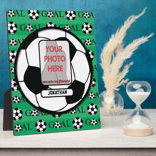 サッカーパーソナライズされたボールの写真と名前 フォトプラーク (側面)
