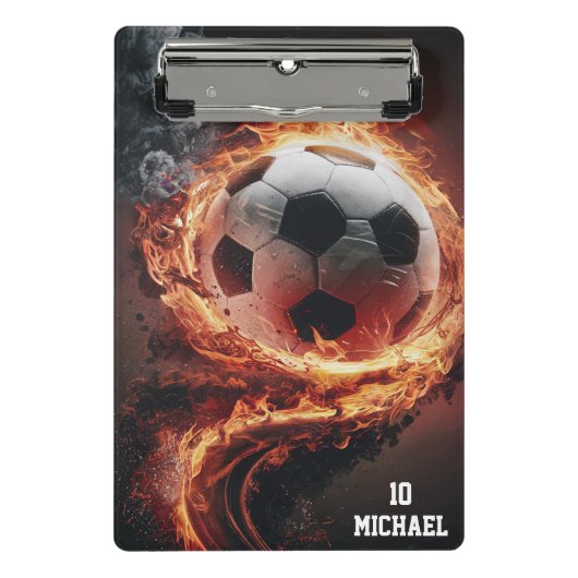 サッカーパーソナライズされたボールの名前と番号 ミニクリップボード (正面)