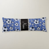 サッカーパーソナライズされたボールの名前を青グリッター ボディピロー (裏面)