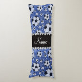 サッカーパーソナライズされたボールの名前を青グリッター ボディピロー (正面縦)