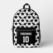 サッカーパーソナライズされたボールの名前パターン プリントバックパック (正面)