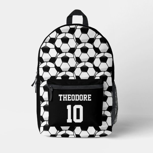 サッカーパーソナライズされたボールの名前パターン プリントバックパック (正面)