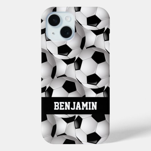 サッカーパーソナライズされたボールパターン白黒 Case-Mate iPhoneケース (裏面)
