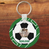 サッカーパーソナライズされたボール及びフィールド写真テンプレート キーホルダー (正面)