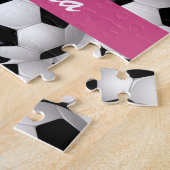 サッカーパーソナライズされたボール柄ピンク ジグソーパズル (側面)