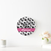 サッカーパーソナライズされたボール柄ピンク ラウンド壁時計 (ホーム)