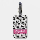 サッカーパーソナライズされたボール柄ピンク ラゲッジタグ (裏面縦)