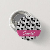 サッカーパーソナライズされたボール柄ピンク 缶バッジ (正面&裏面)