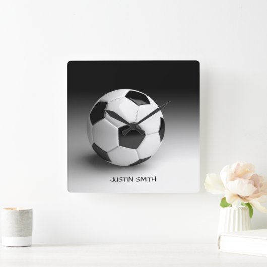 サッカーパーソナライズされたボール角壁時計 スクエア壁時計 (ホーム)