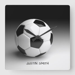 サッカーパーソナライズされたボール角壁時計 スクエア壁時計
