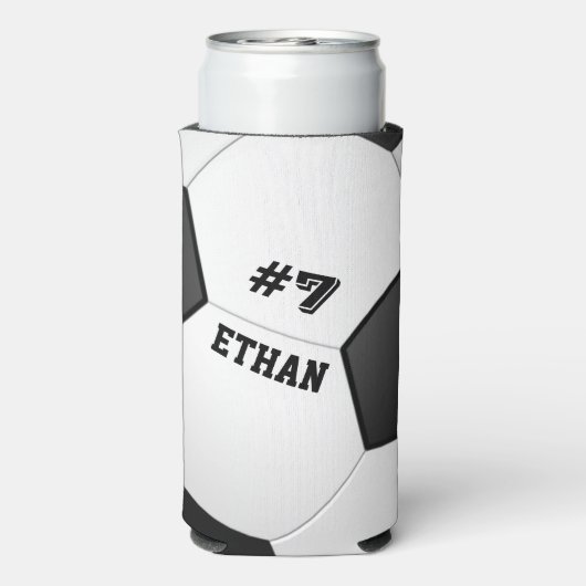 サッカーパーソナライズされたボール スリム缶クーラー (Seltzer裏面)