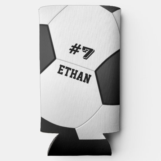 サッカーパーソナライズされたボール スリム缶クーラー (裏面)
