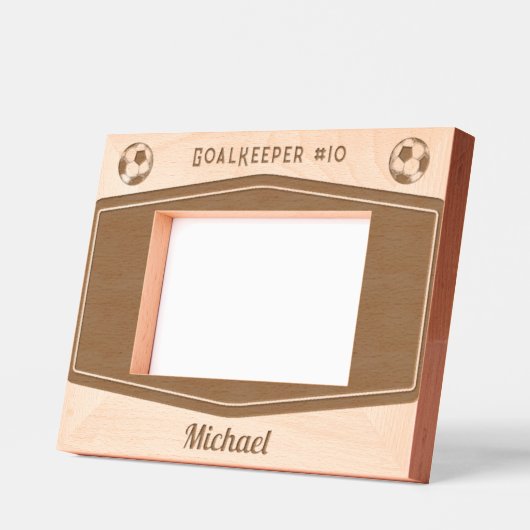 サッカーパーソナライズされたモダンサッカーモノグラムの レーザー彫刻フレーム (左)