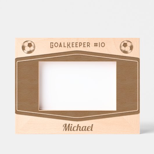 サッカーパーソナライズされたモダンサッカーモノグラムの レーザー彫刻フレーム (正面)