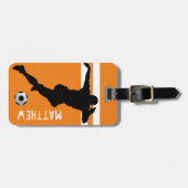 サッカーパーソナライズされた不機嫌 |サッカーのオレンジ旅行 ラゲッジタグ (正面横)