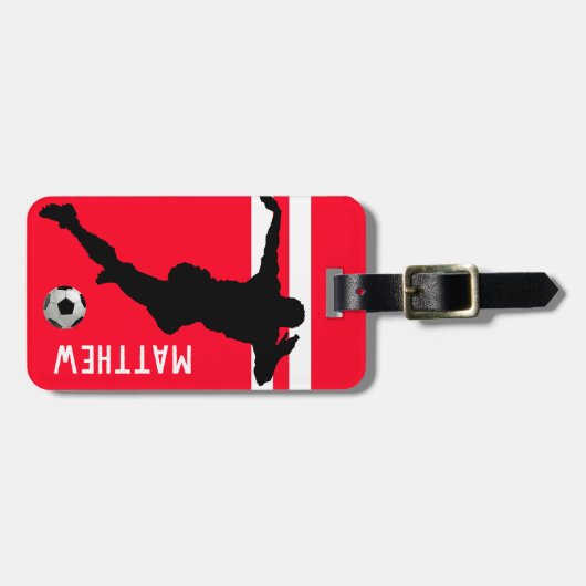 サッカーパーソナライズされた不機嫌 |サッカーの赤い旅行 ラゲッジタグ (正面横)