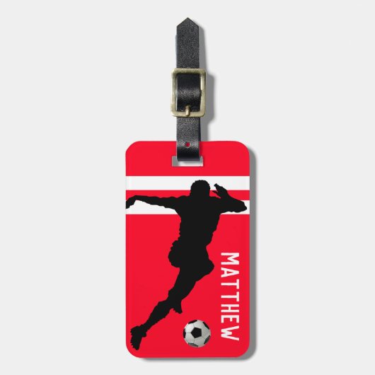 サッカーパーソナライズされた不機嫌 |サッカーの赤い旅行 ラゲッジタグ (正面縦)