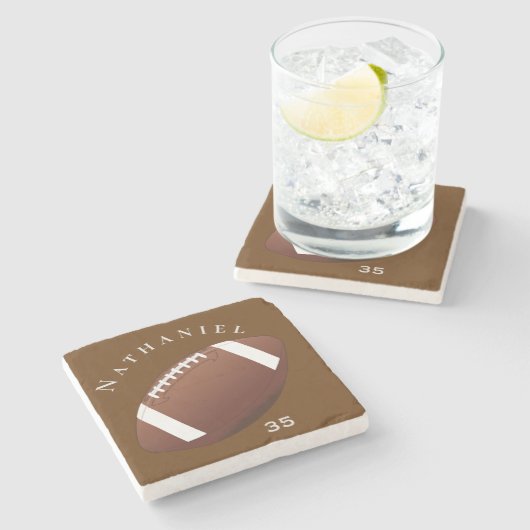 サッカーパーソナライズされた愛好家の写真と文字 ストーンコースター (横)