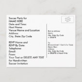 サッカーパーソナライズされた招待状、あなたのテキスト、色 インビテーションポストカード (裏面)