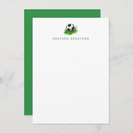 サッカーパーソナライズされた文房具 – サッカーのノート サンキューカード (正面/裏面)