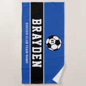 サッカーパーソナライズされた王室のの選手の名前（青） ビーチタオル (正面)