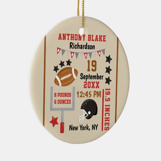 サッカーパーソナライズされた男の赤ちゃん誕生統計の写真 セラミックオーナメント (右)