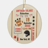 サッカーパーソナライズされた男の赤ちゃん誕生統計の写真 セラミックオーナメント (左)