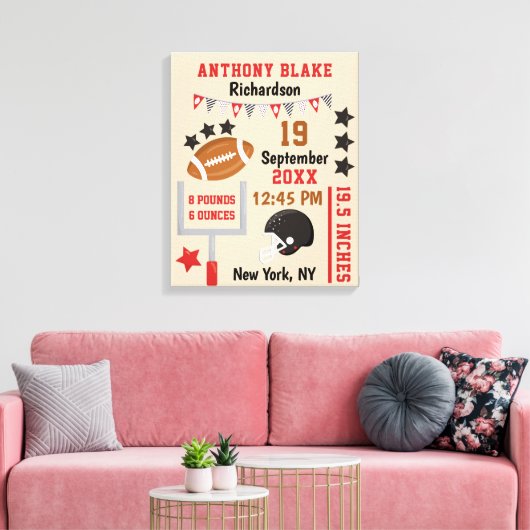 サッカーパーソナライズされた男の赤ちゃん誕生統計レコード キャンバスプリント (インサイチュ (リビング))