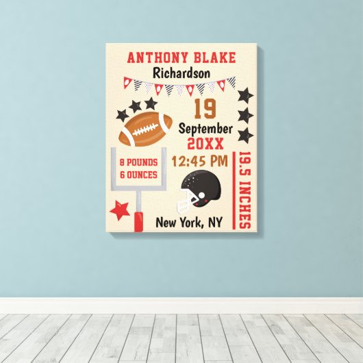 サッカーパーソナライズされた男の赤ちゃん誕生統計レコード キャンバスプリント (インサイチュ (ウッドフロア))