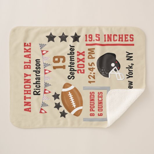 サッカーパーソナライズされた男の赤ちゃん誕生統計レコード シェルパブランケット (正面(横))