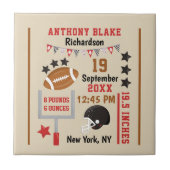 サッカーパーソナライズされた男の赤ちゃん誕生統計レコード タイル (正面)