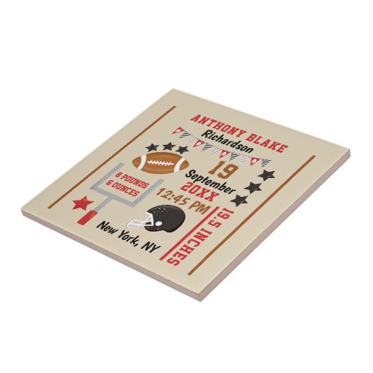 サッカーパーソナライズされた男の赤ちゃん誕生統計レコード タイル (側面)