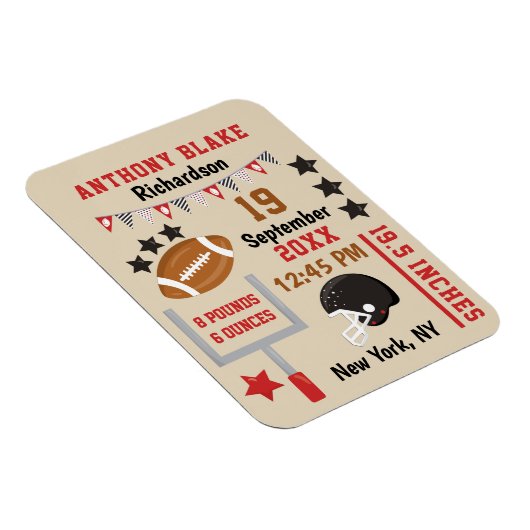 サッカーパーソナライズされた男の赤ちゃん誕生統計レコード マグネット (右側)