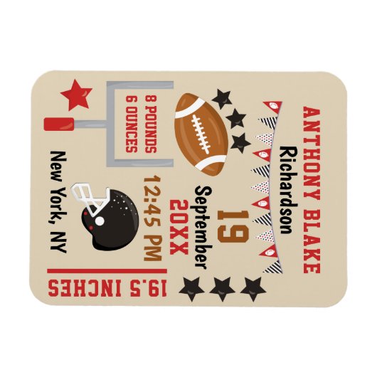 サッカーパーソナライズされた男の赤ちゃん誕生統計レコード マグネット (横)