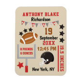 サッカーパーソナライズされた男の赤ちゃん誕生統計レコード マグネット (縦)