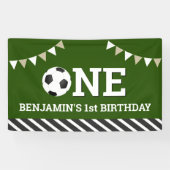 サッカーパーソナライズされた第1誕生日パーティー 横断幕 (横)