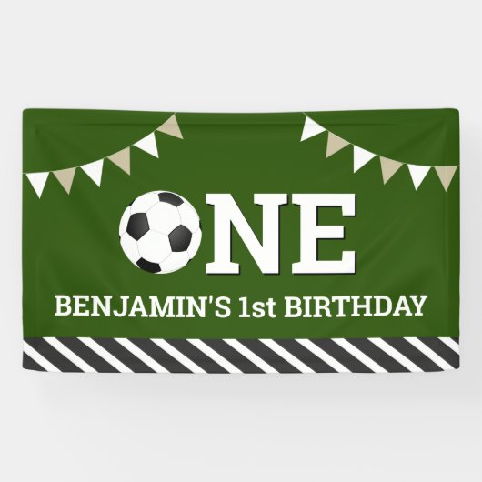 サッカーパーソナライズされた第1誕生日パーティー 横断幕 (横)